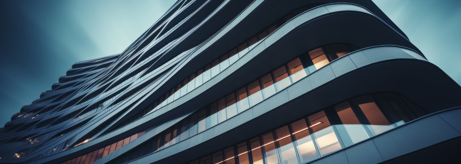 Edificio moderno con facciata curva e design architettonico contemporaneo
