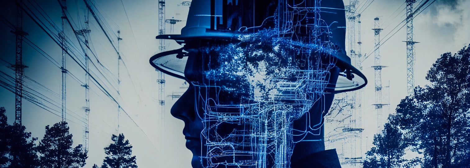 Visualizzazione digitale di rete elettrica e infrastrutture energetiche con elementi tecnologici